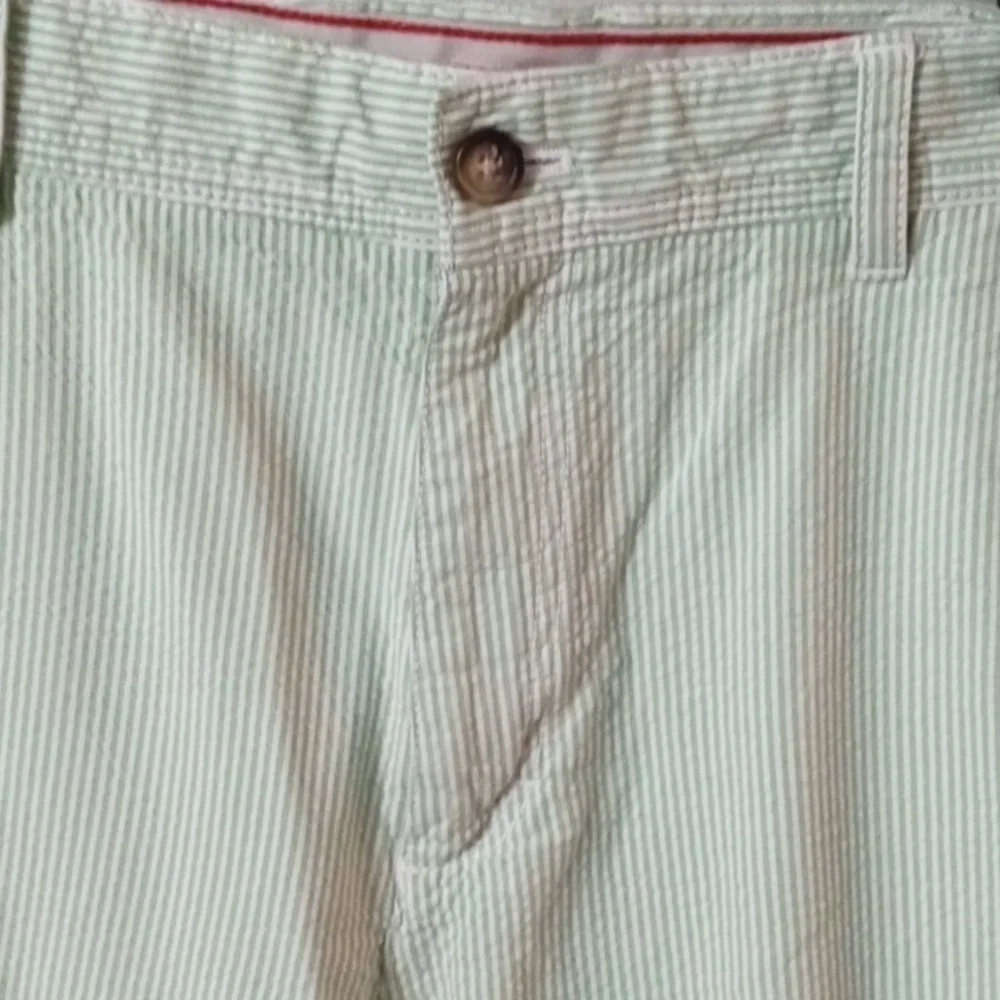 IZOD Flat Front Shorts sz 33, White & Green Strip, 100%cotton, Preowned - Picture 3 of 10